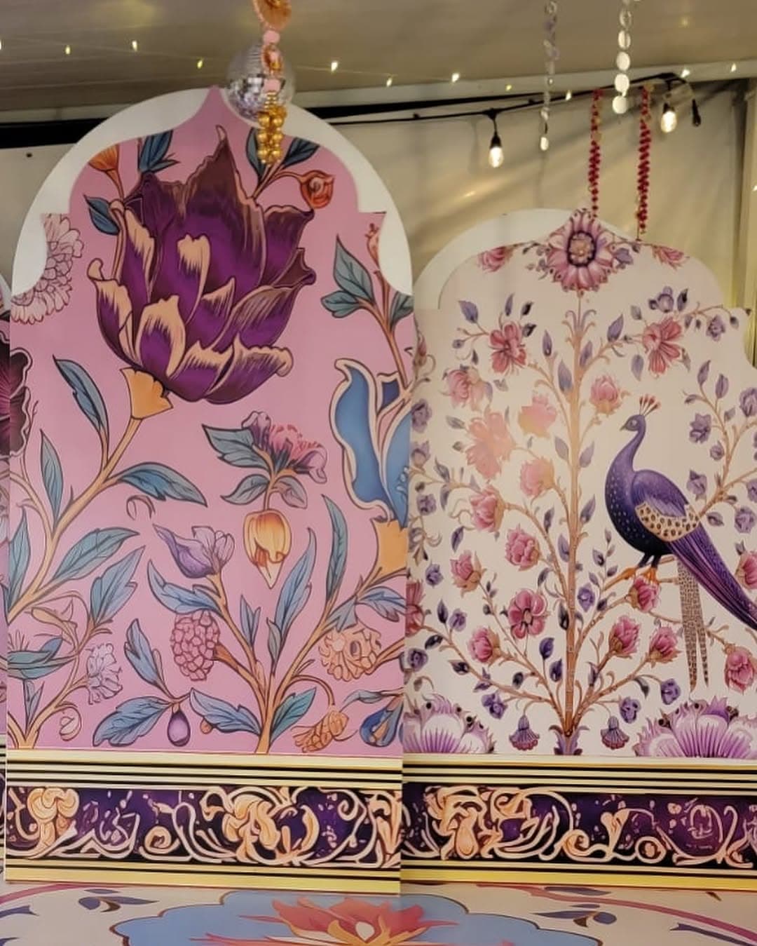 Custom floral pattern dance floor design with intricate botanical details