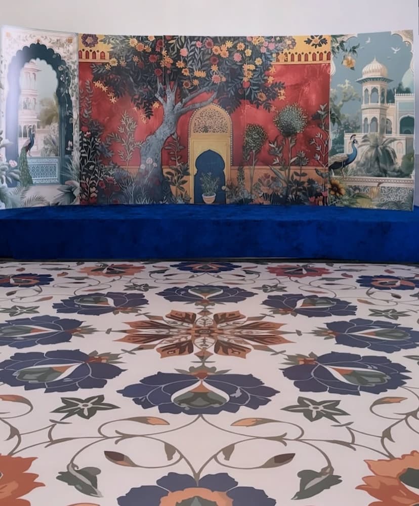 Vibrant dance floor wrap with botanical patterns