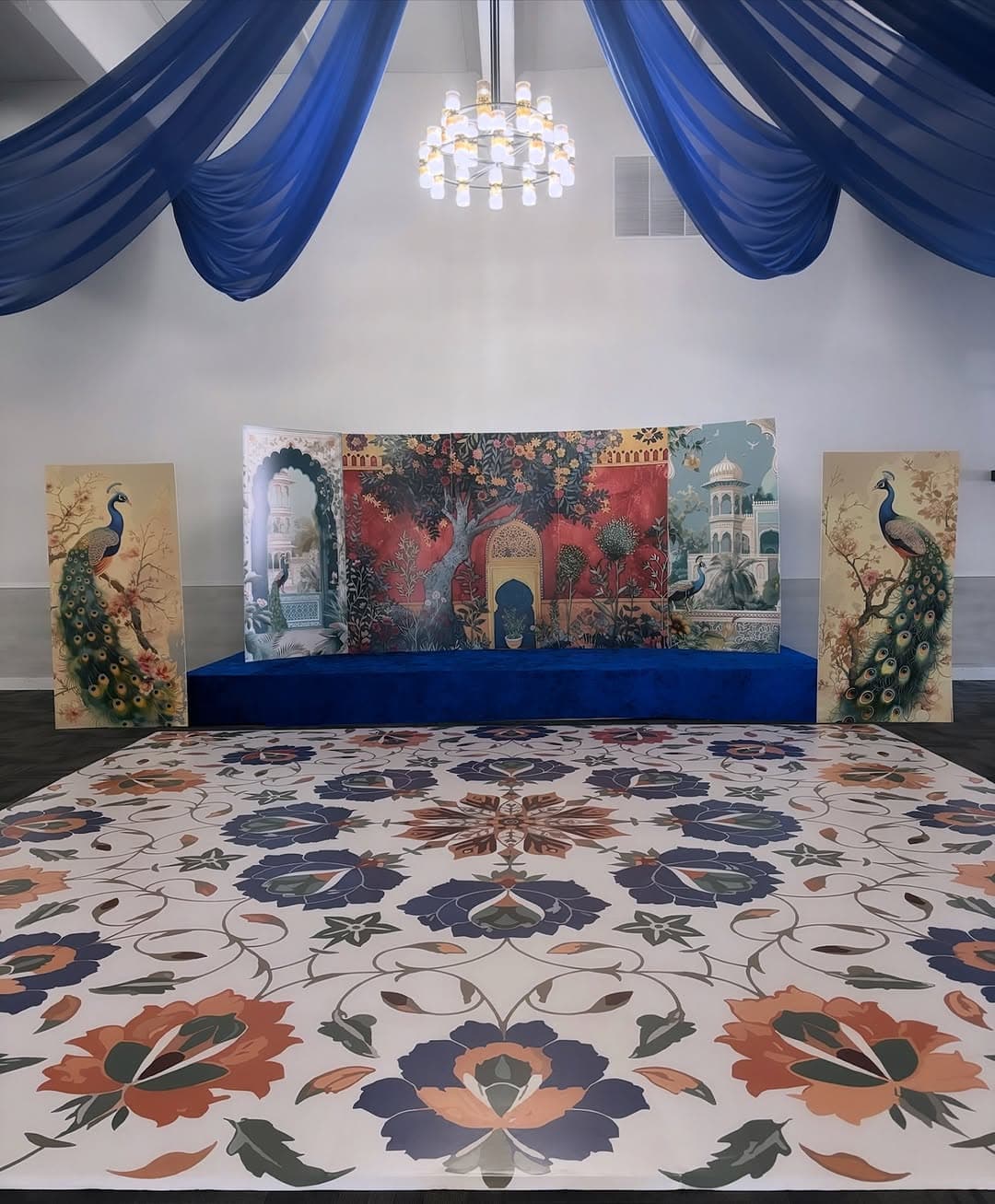 Mehndi night dance floor wrap with traditional henna-inspired patterns