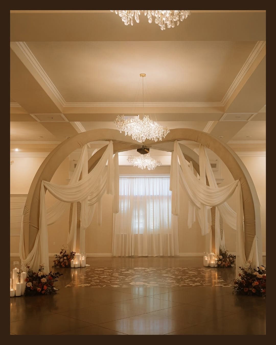 Custom floor wrap with family crest and monogram for luxury event