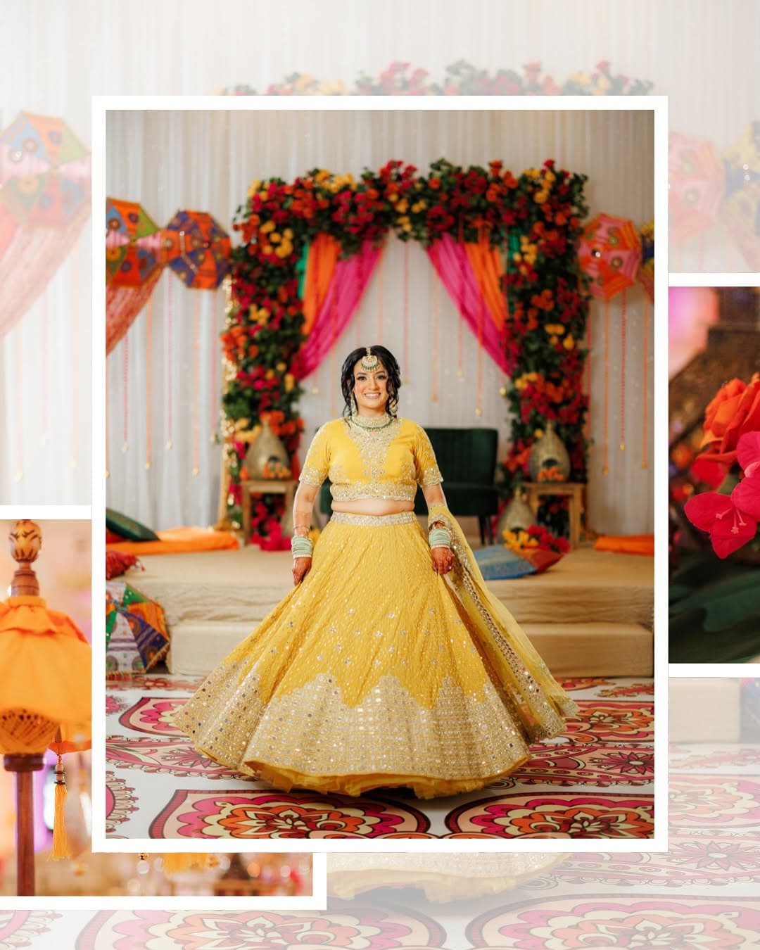 Sangeet dance floor with vibrant colors and traditional motifs